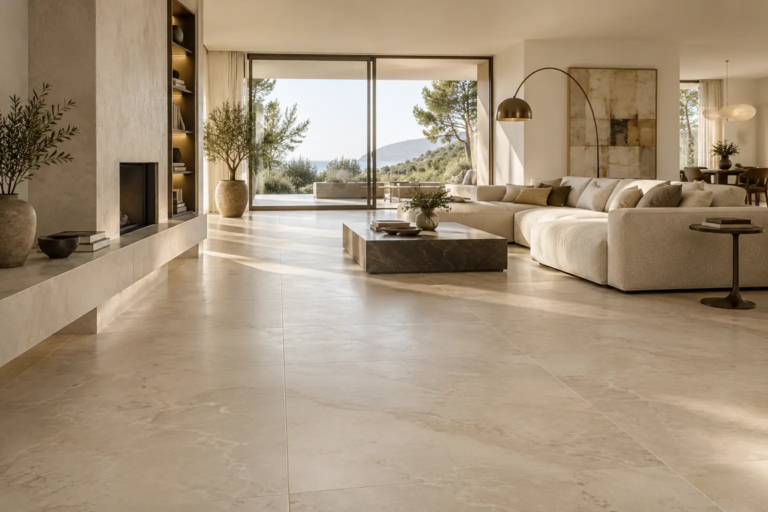 Intérieur haut de gamme avec carrelage grand format