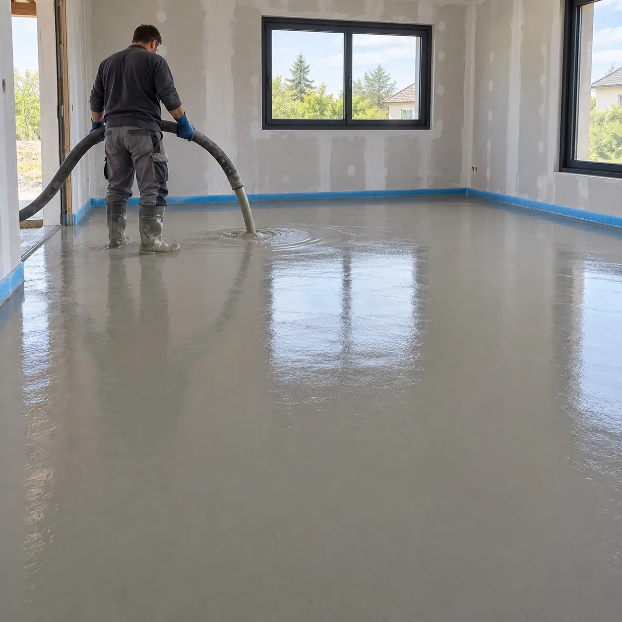 Mise en œuvre d'une chape liquide